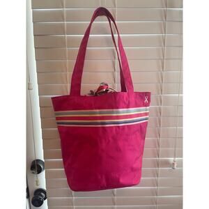 Bonton Breast Cancer Stripe Zip Top Canvas Beach Tote School Purse Multicolor